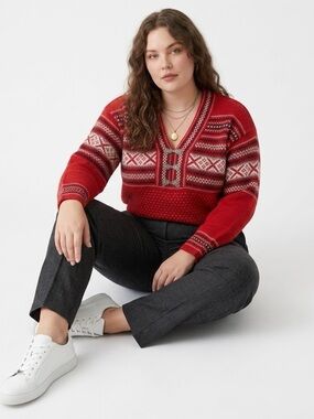 Vintage Liz Sport Nordic Sweater Cottagecore Red Fair Isle Cotton Cabincore
